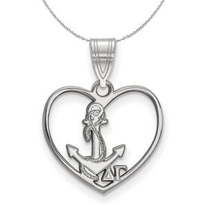 Sterling Silver Delta Gamma Heart Pendant Necklace - 24 Inch